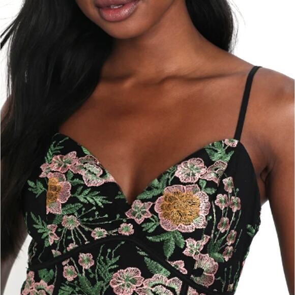 Lulus Abloom With Love Black Floral Embroidered Mini Dress S - Picture 10 of 10